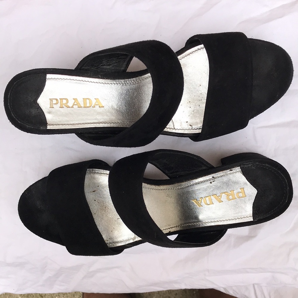 Prada black suede platform shoes